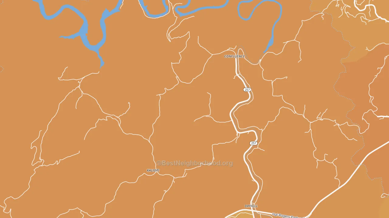 Map of the best neighborhoods in the Confluence area, with better matches in green and worse matches in red