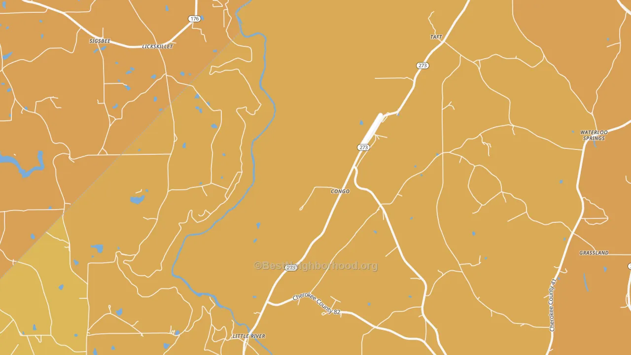Map of the best neighborhoods in the Congo area, with better matches in green and worse matches in red
