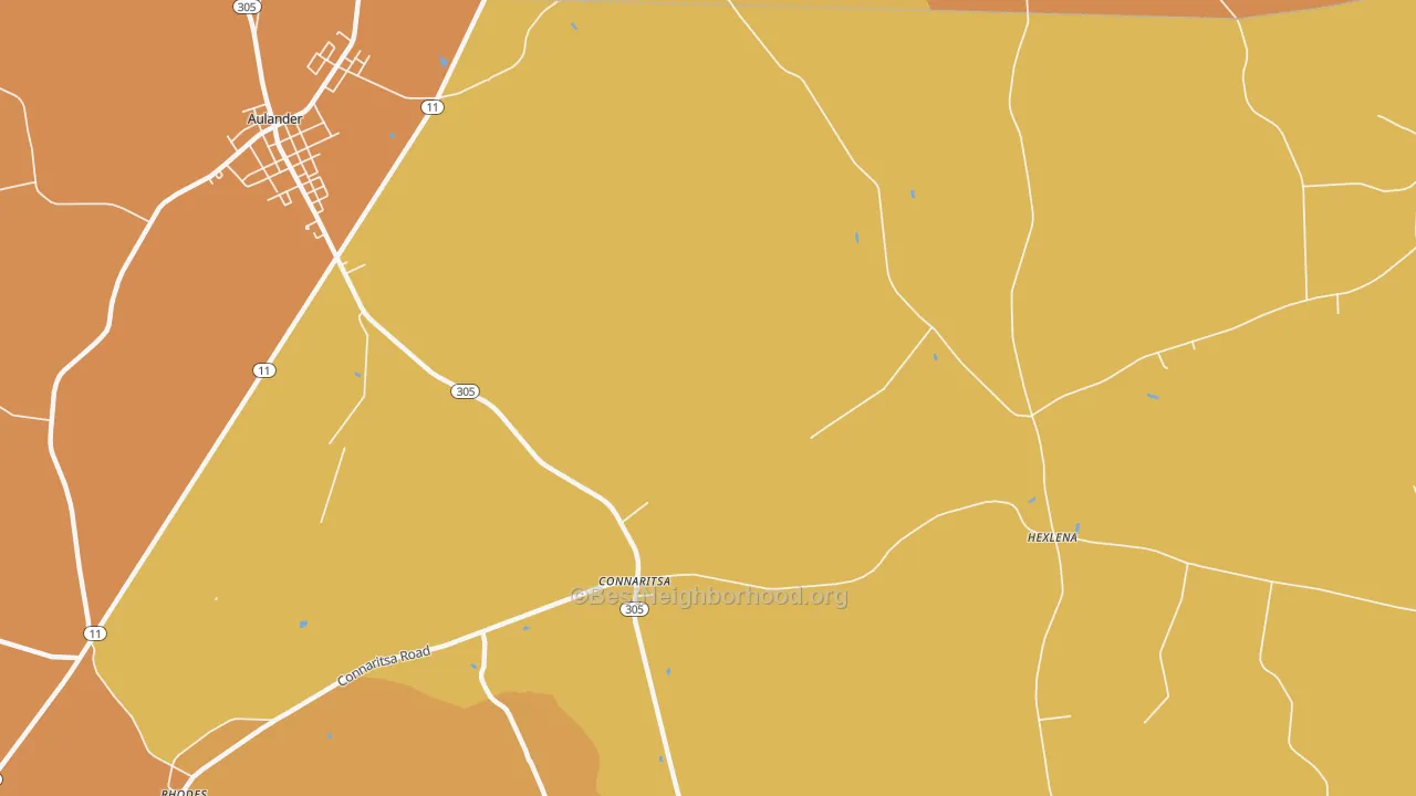 Map of the best neighborhoods in the Connaritsa area, with better matches in green and worse matches in red