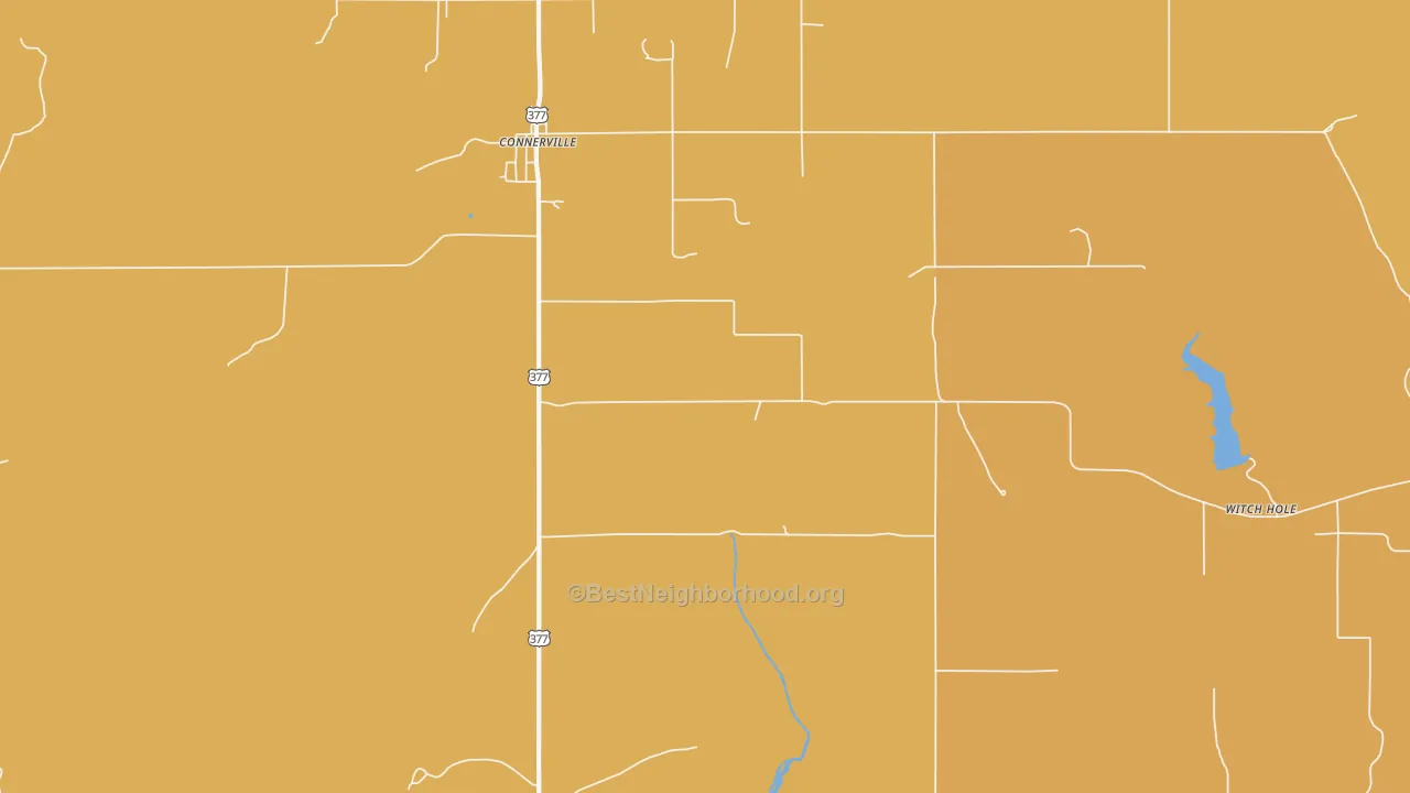 Map of the best neighborhoods in the Connerville area, with better matches in green and worse matches in red
