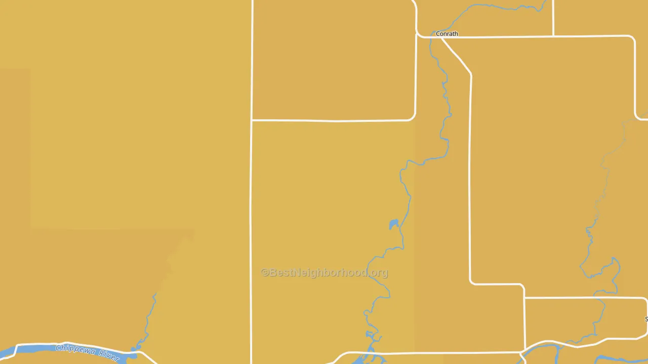 Map of the best neighborhoods in the Conrath area, with better matches in green and worse matches in red
