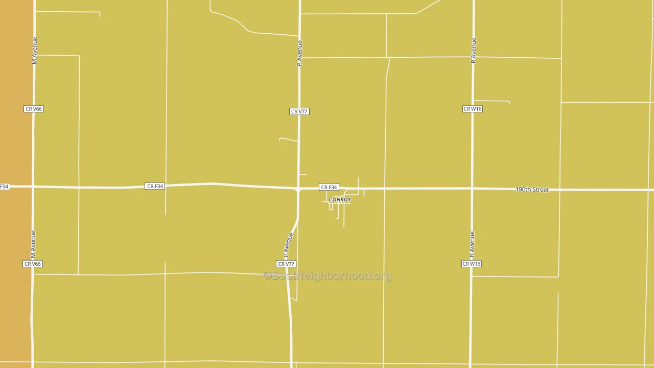 Map of the best neighborhoods in the Conroy area, with better matches in green and worse matches in red