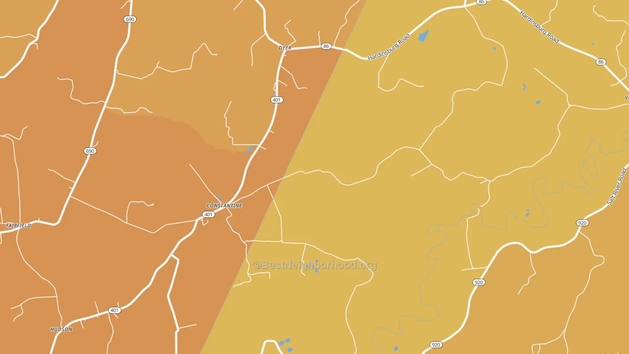 Map of the best neighborhoods in the Constantine area, with better matches in green and worse matches in red