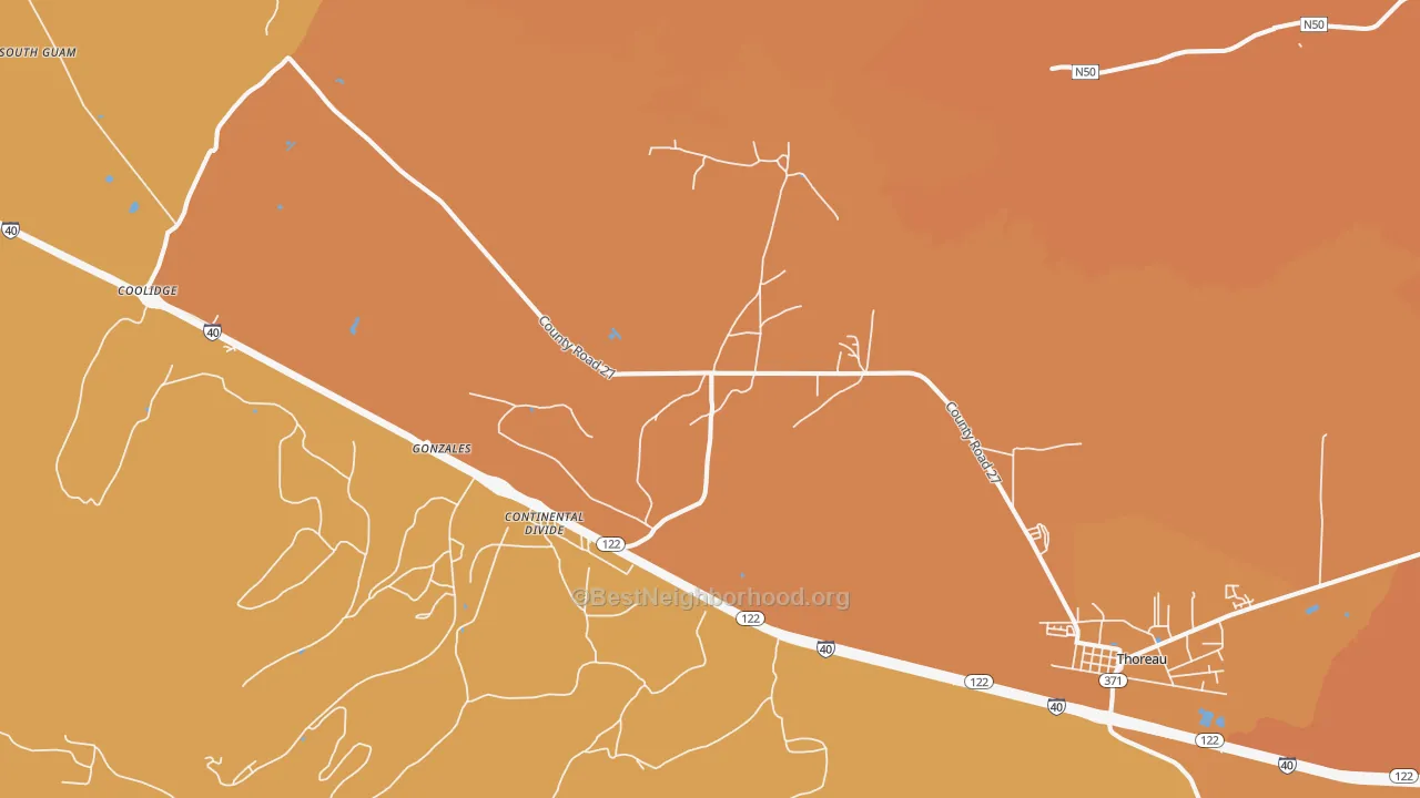 Map of the best neighborhoods in the Continental Divide area, with better matches in green and worse matches in red