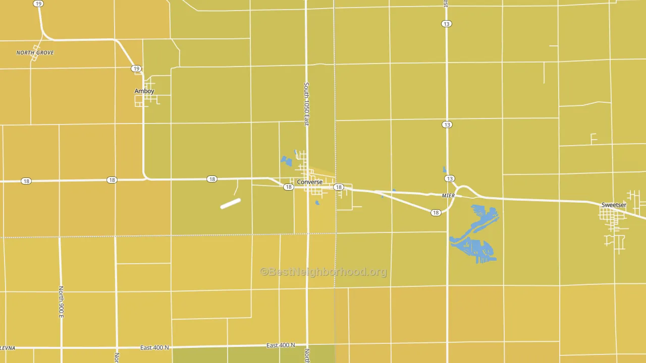 Map of the best neighborhoods in the Converse area, with better matches in green and worse matches in red