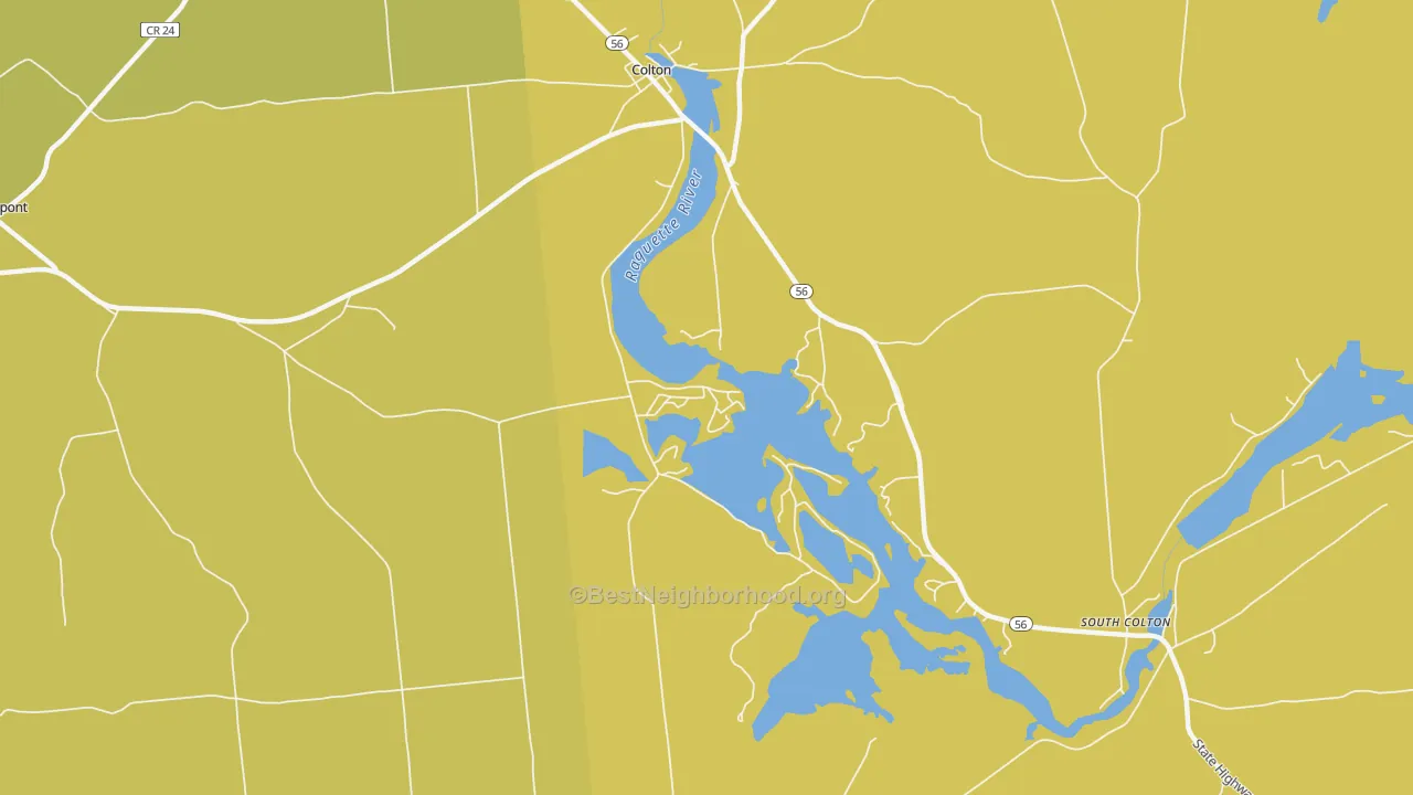Map of the best neighborhoods in the Cook Corners area, with better matches in green and worse matches in red