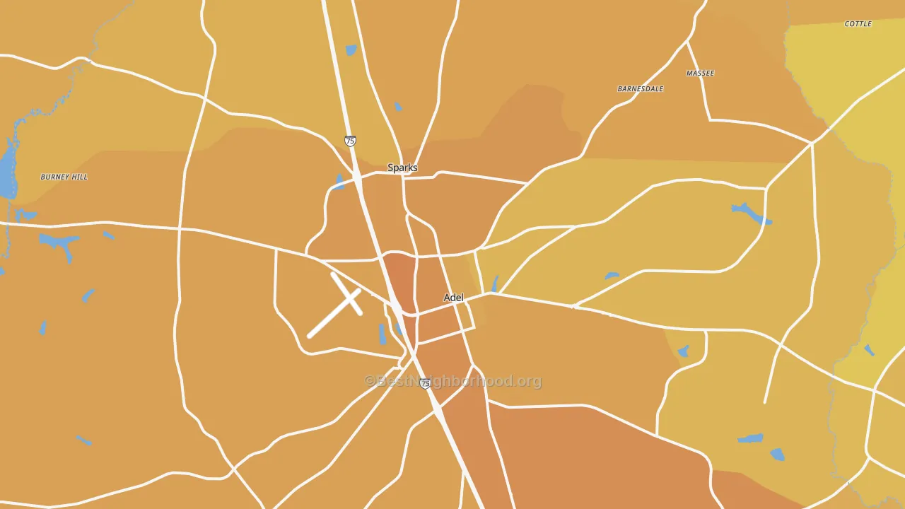 Map of the best neighborhoods in the Cook County area, with better matches in green and worse matches in red