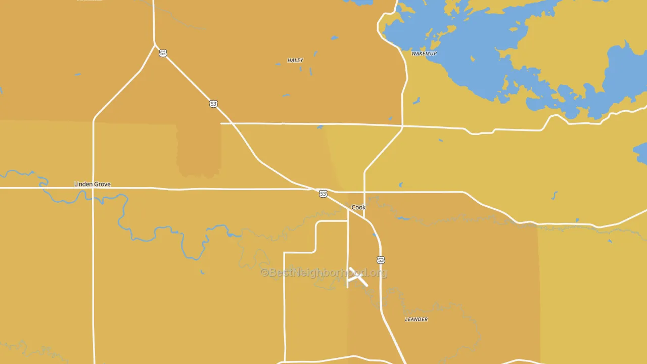 Map of the best neighborhoods in the Cook area, with better matches in green and worse matches in red