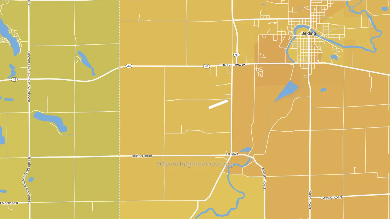 Map of the best neighborhoods in the Cooks Corners area, with better matches in green and worse matches in red