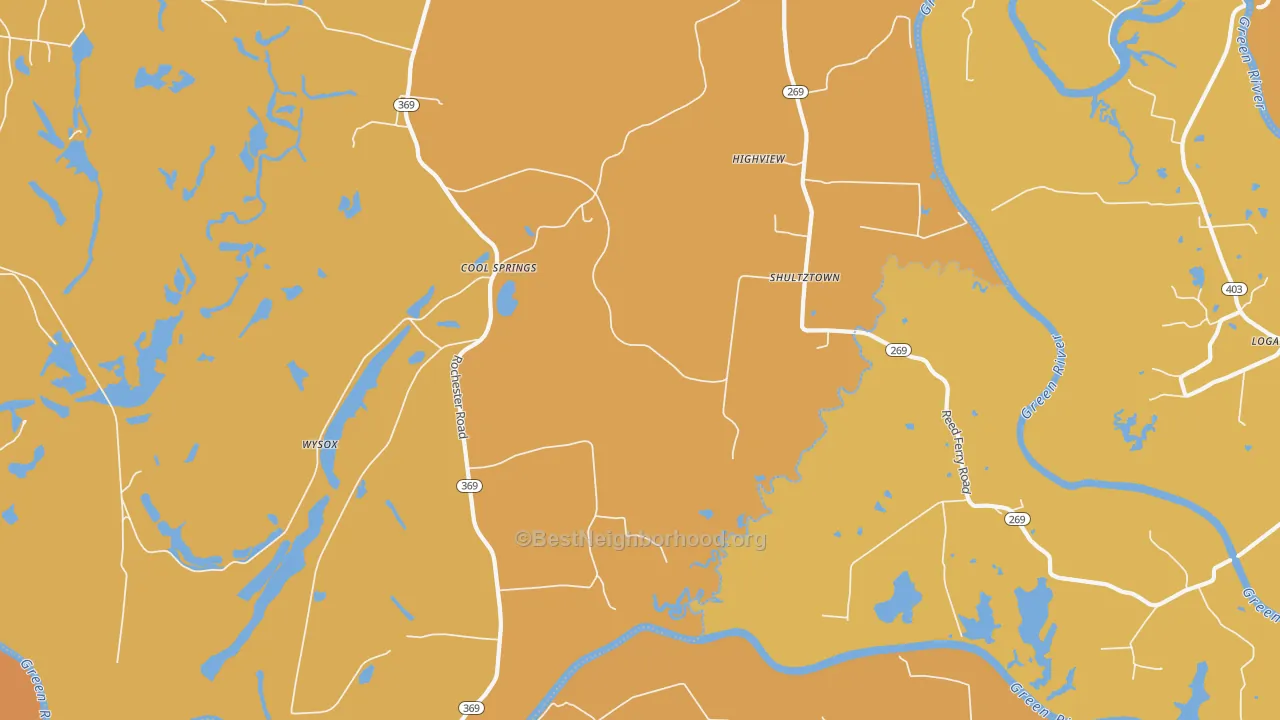 Map of the best neighborhoods in the Cool Springs area, with better matches in green and worse matches in red