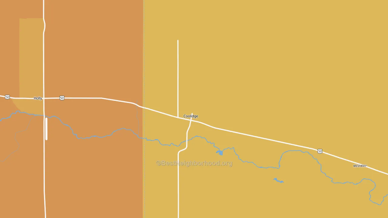 Map of the best neighborhoods in the Coolidge area, with better matches in green and worse matches in red