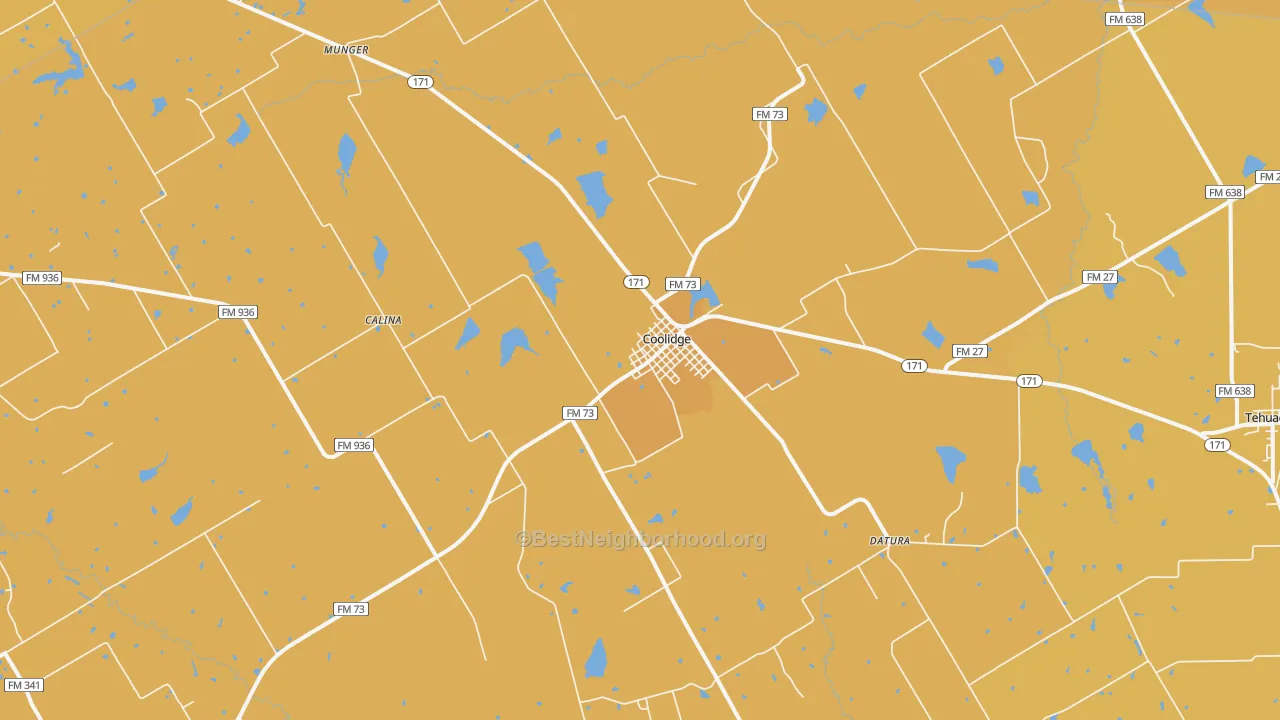Map of the best neighborhoods in the Coolidge area, with better matches in green and worse matches in red
