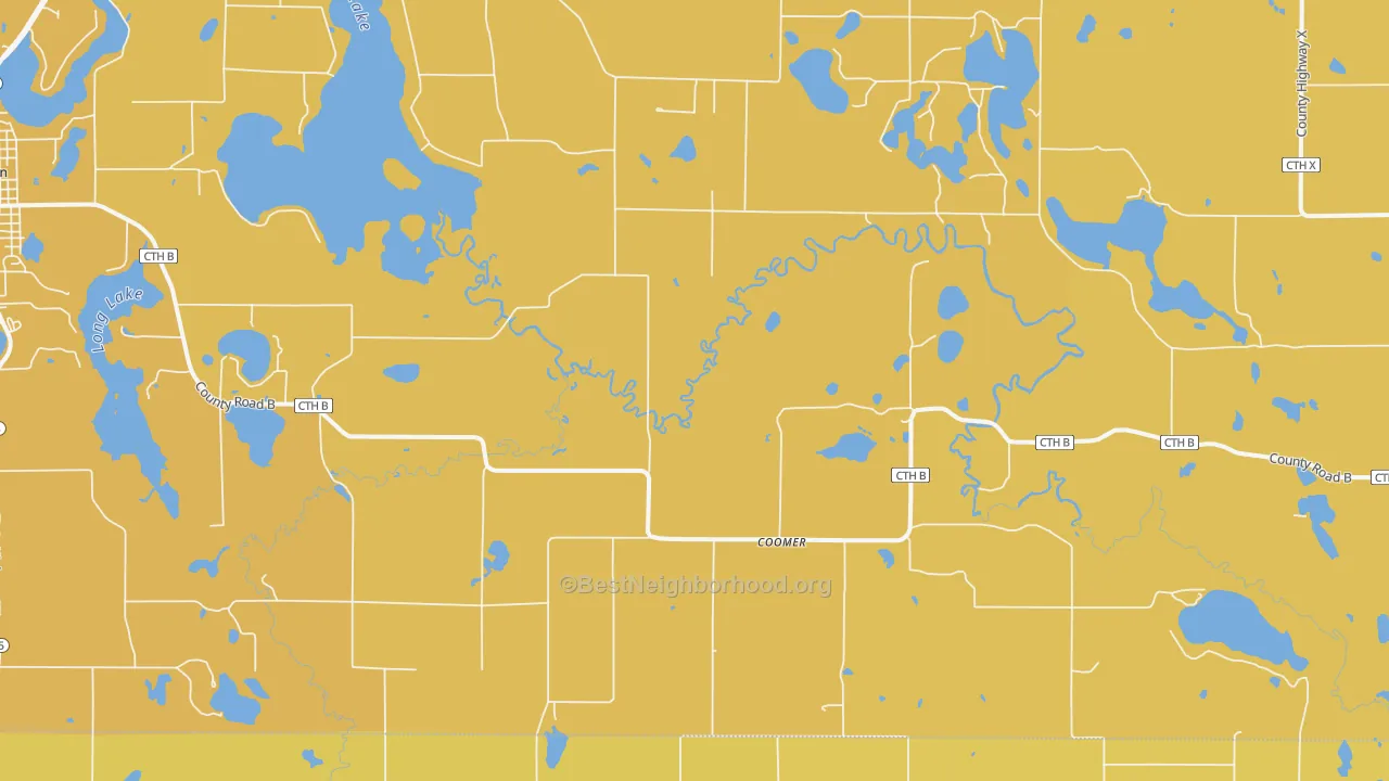 Map of the best neighborhoods in the Coomer area, with better matches in green and worse matches in red