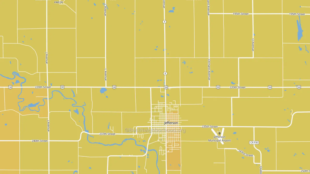 Map of the best neighborhoods in the Cooper area, with better matches in green and worse matches in red