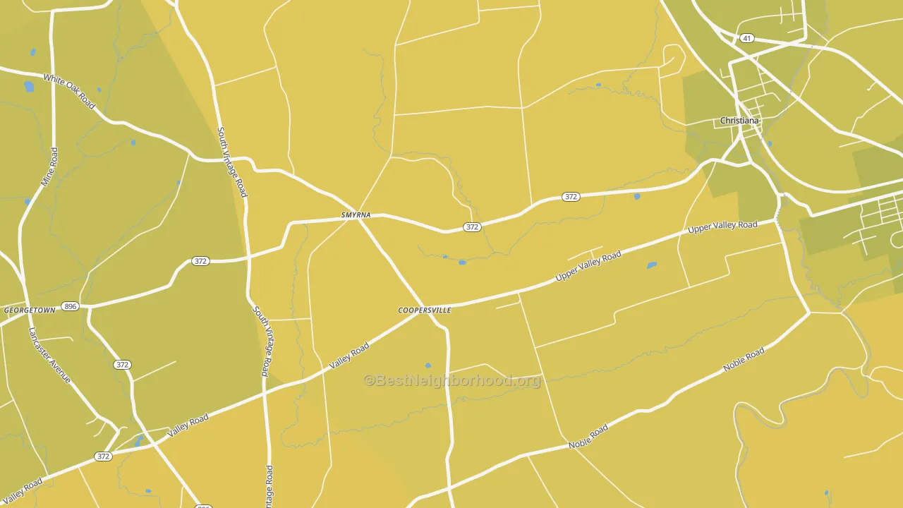 Map of the best neighborhoods in the Coopersville area, with better matches in green and worse matches in red