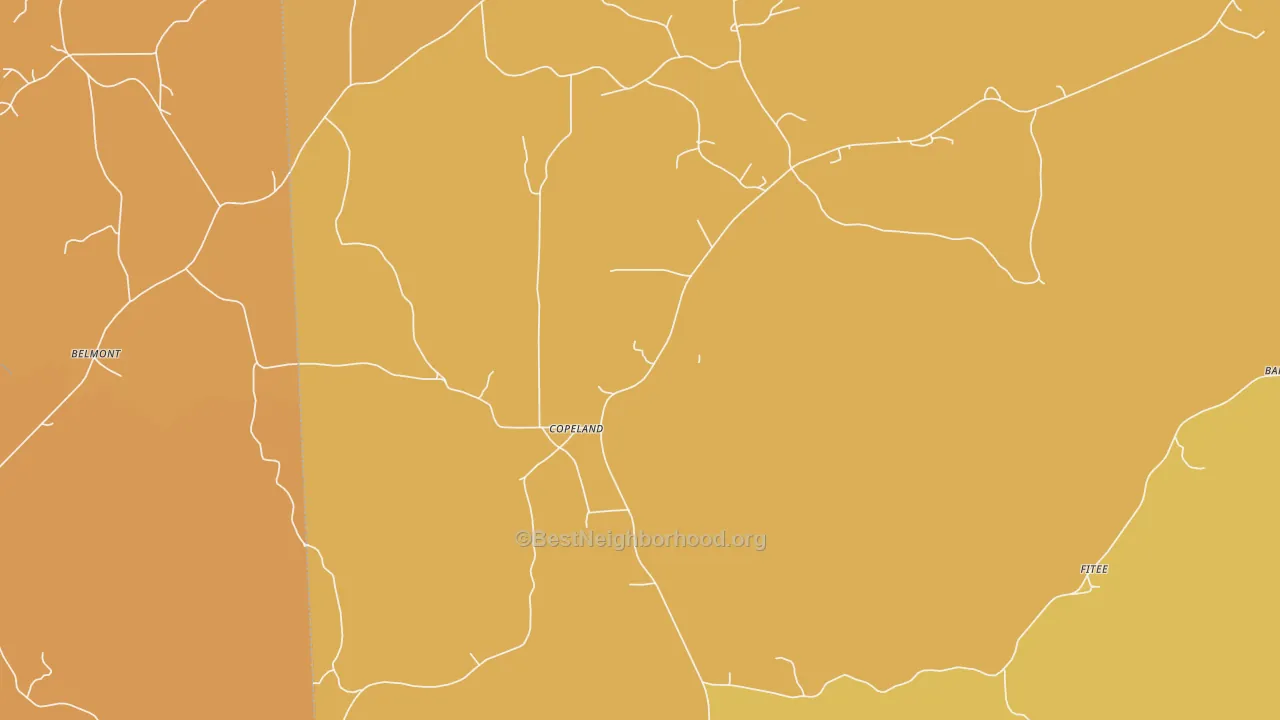 Map of the best neighborhoods in the Copeland area, with better matches in green and worse matches in red