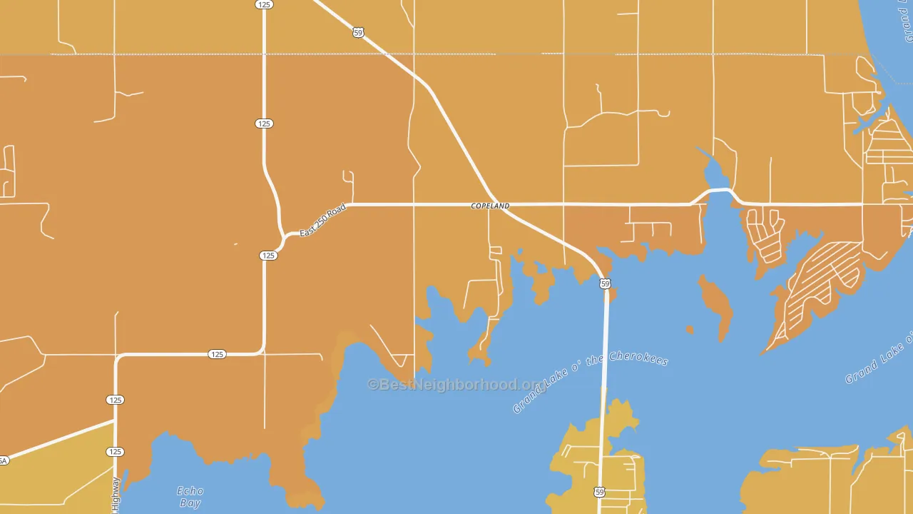 Map of the best neighborhoods in the Copeland area, with better matches in green and worse matches in red
