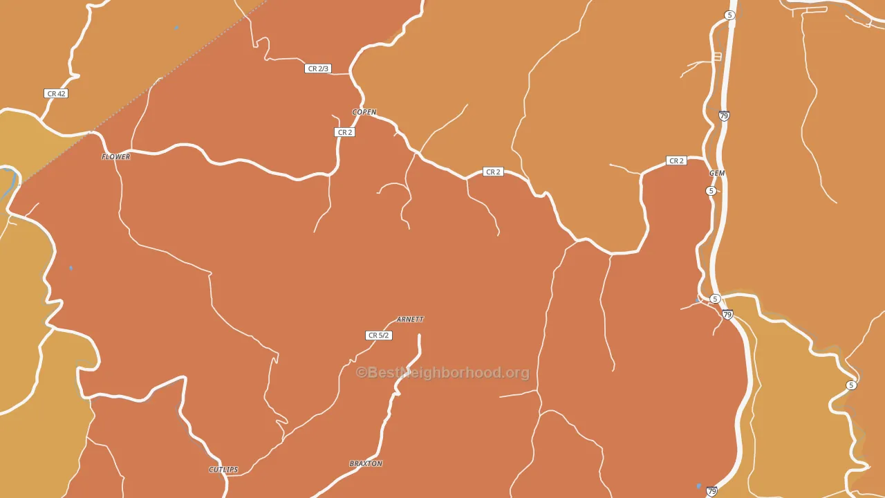 Map of the best neighborhoods in the Copen area, with better matches in green and worse matches in red