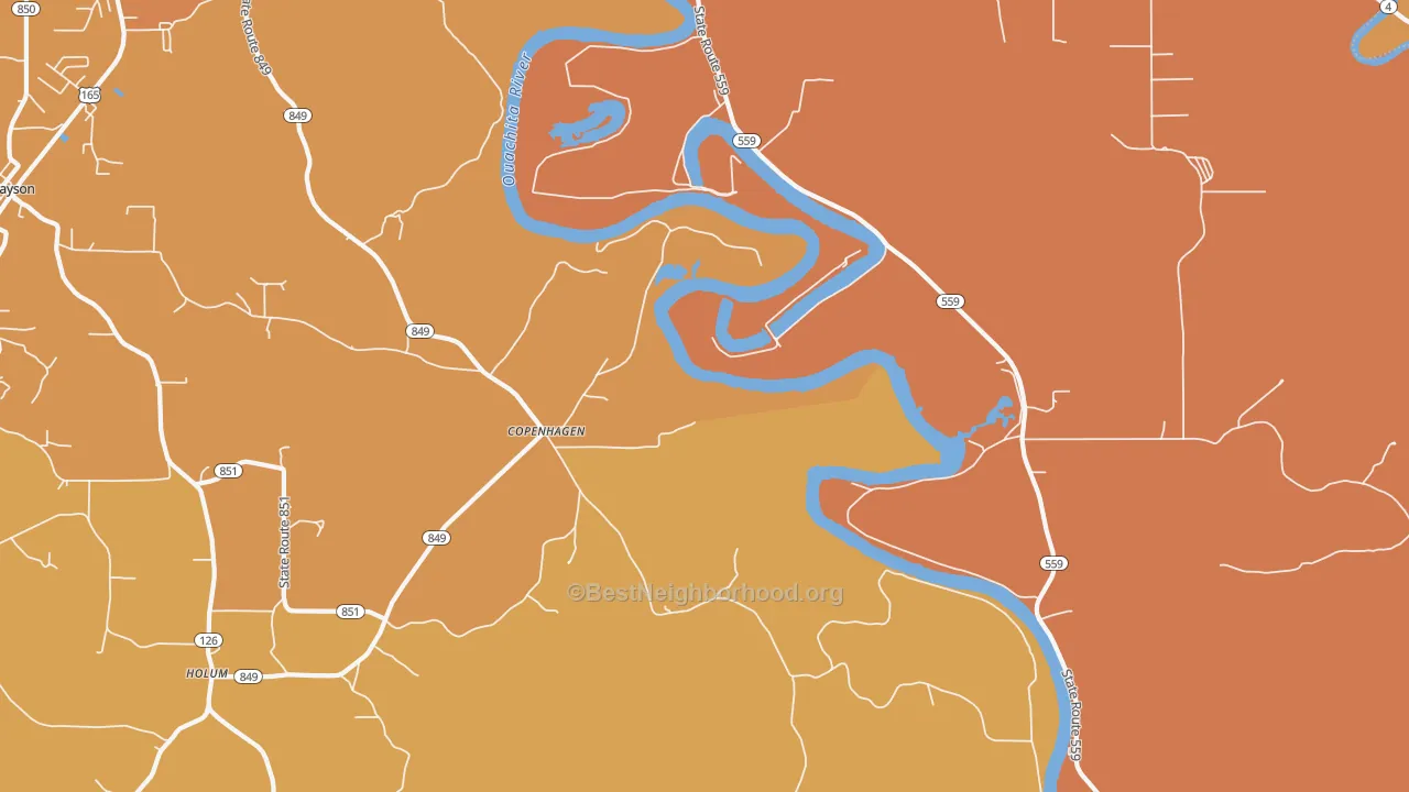 Map of the best neighborhoods in the Copenhagen area, with better matches in green and worse matches in red