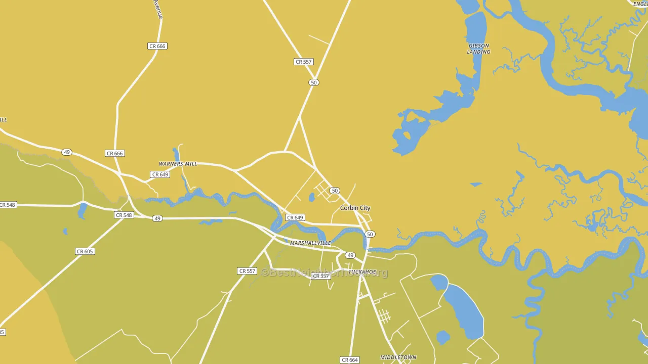 Map of the best neighborhoods in the Corbin City area, with better matches in green and worse matches in red