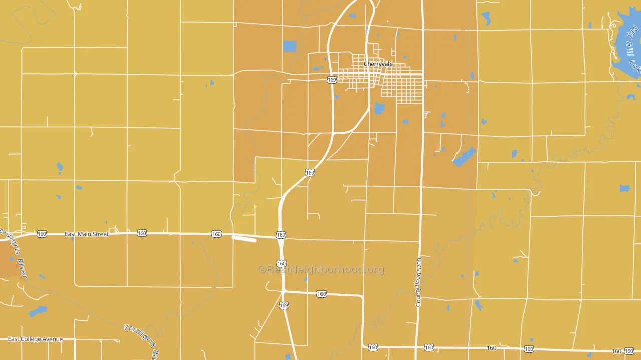 Map of the best neighborhoods in the Corbin area, with better matches in green and worse matches in red