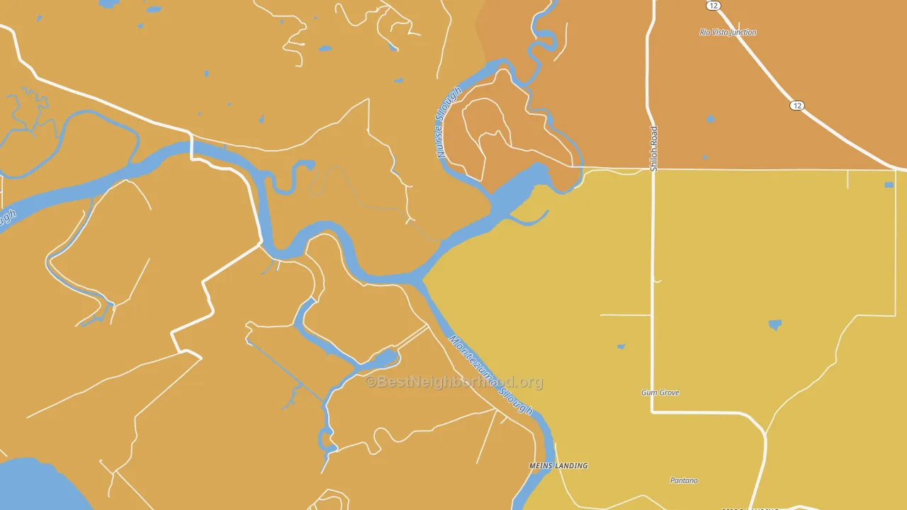 Map of the best neighborhoods in the Cordelia area, with better matches in green and worse matches in red
