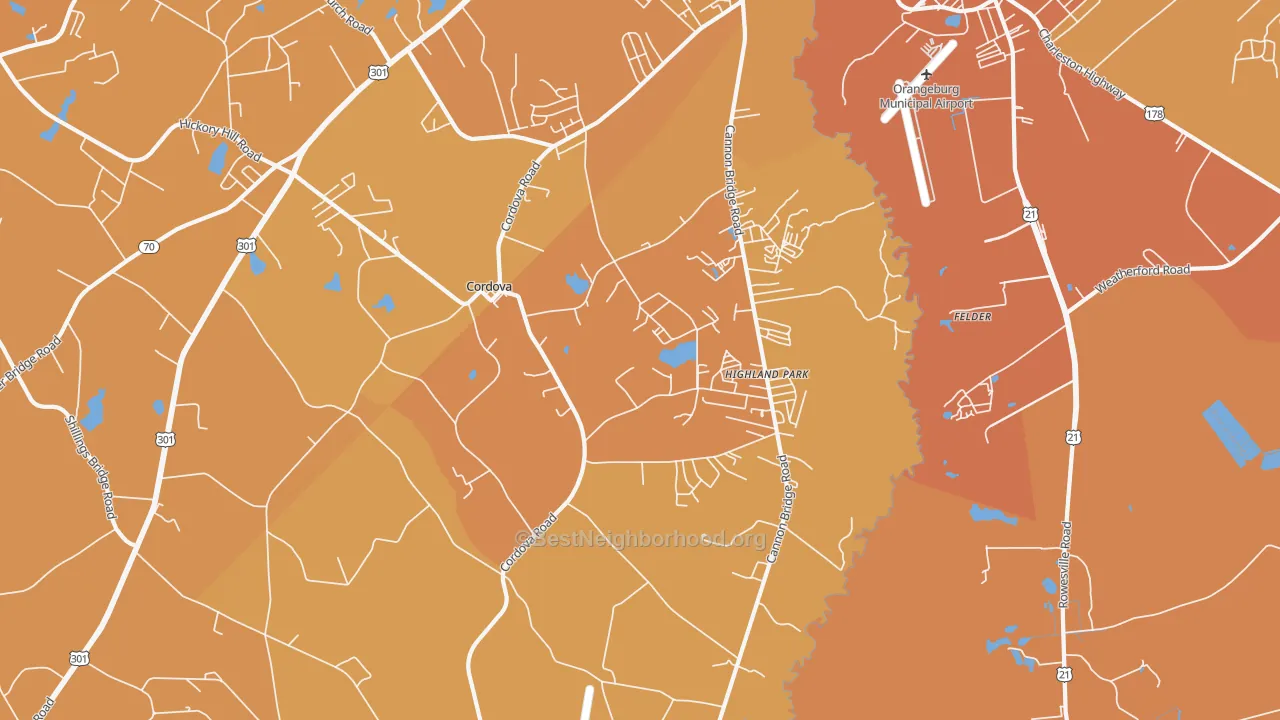Map of the best neighborhoods in the Cordova area, with better matches in green and worse matches in red