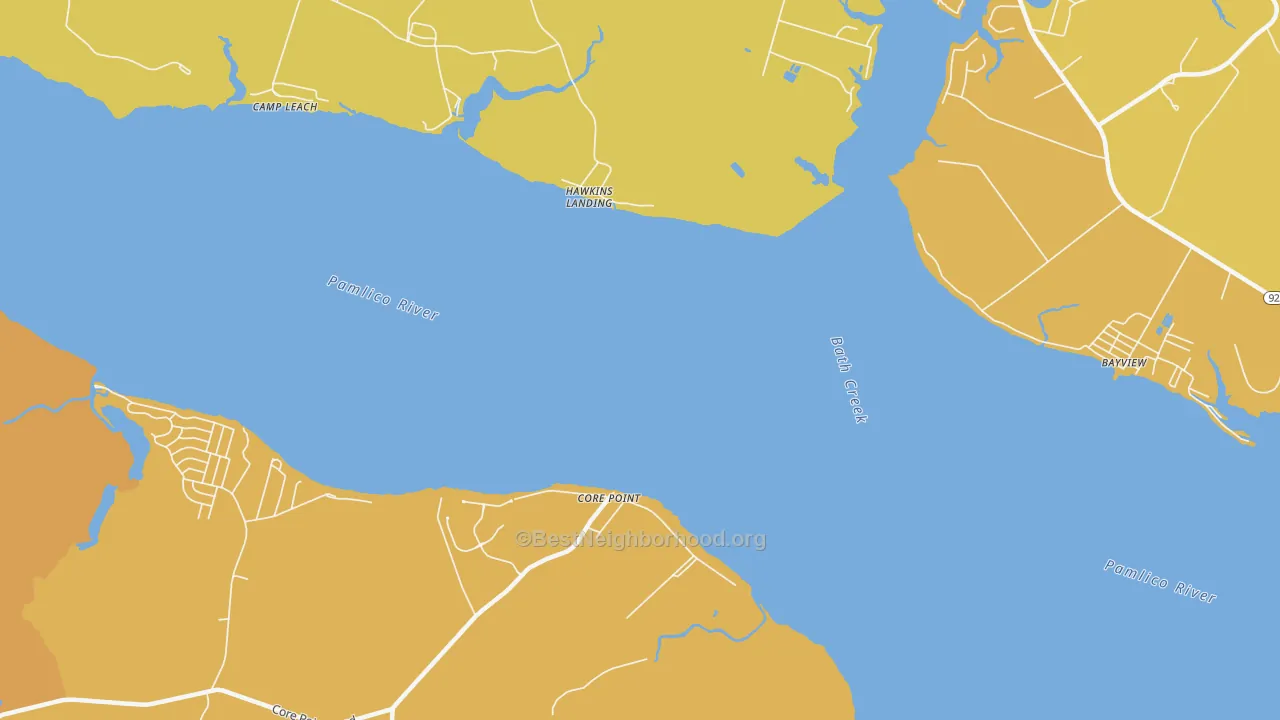 Map of the best neighborhoods in the Core Point area, with better matches in green and worse matches in red