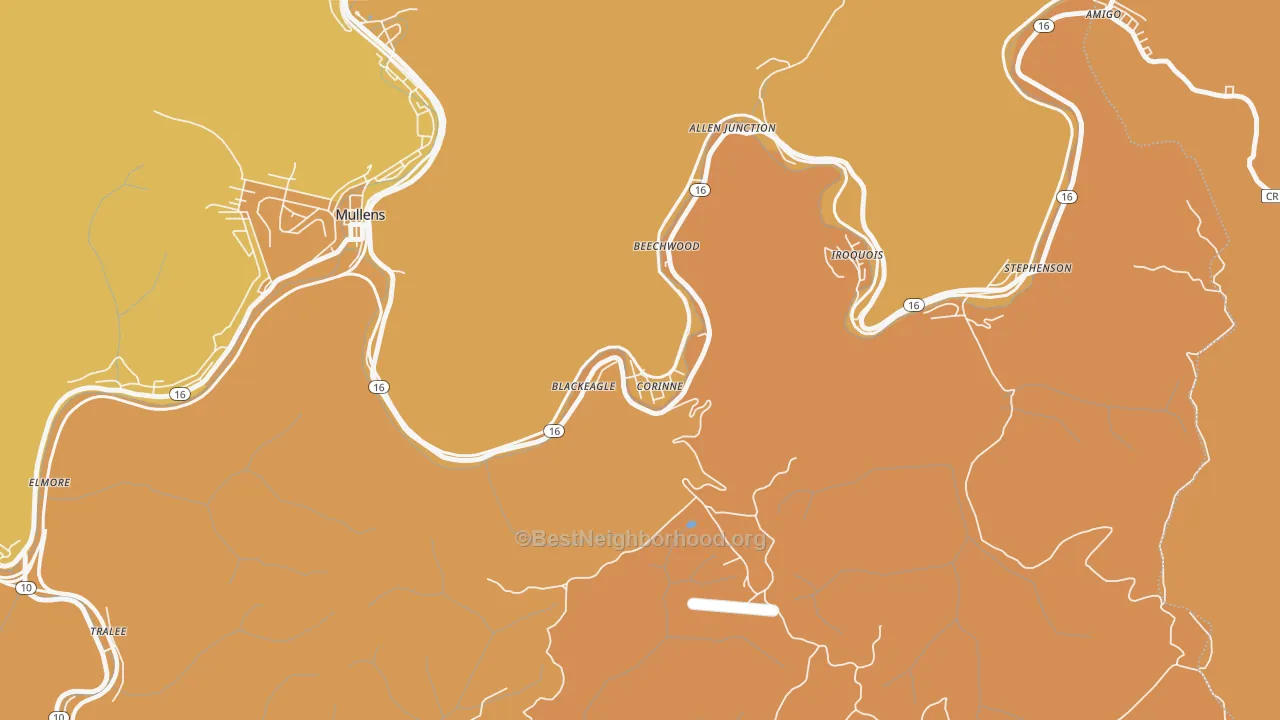 Map of the best neighborhoods in the Corinne area, with better matches in green and worse matches in red