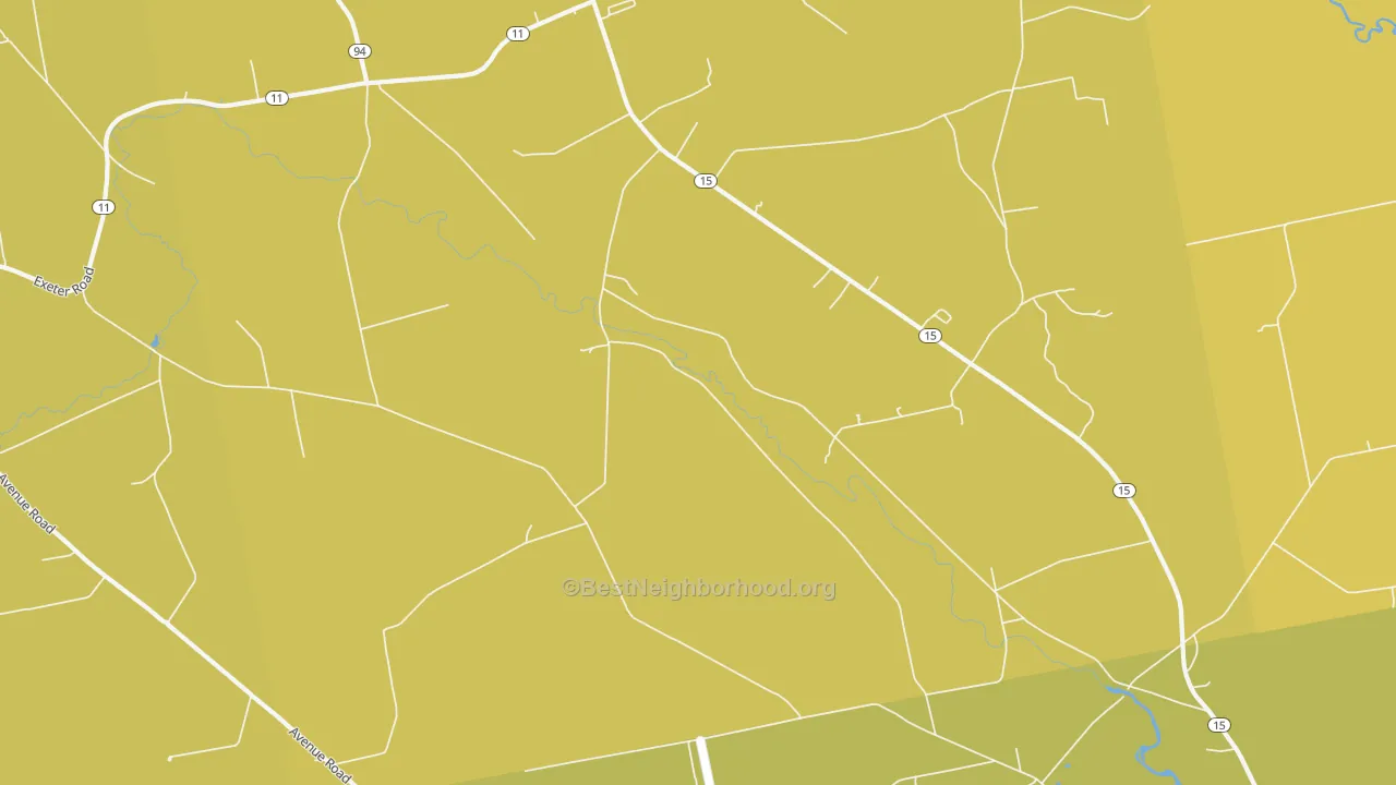 Map of the best neighborhoods in the Corinth area, with better matches in green and worse matches in red