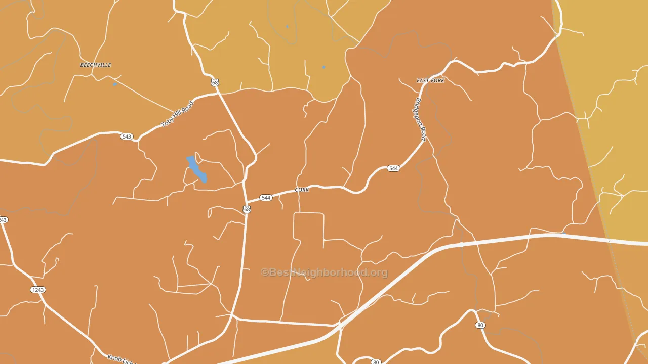 Map of the best neighborhoods in the Cork area, with better matches in green and worse matches in red