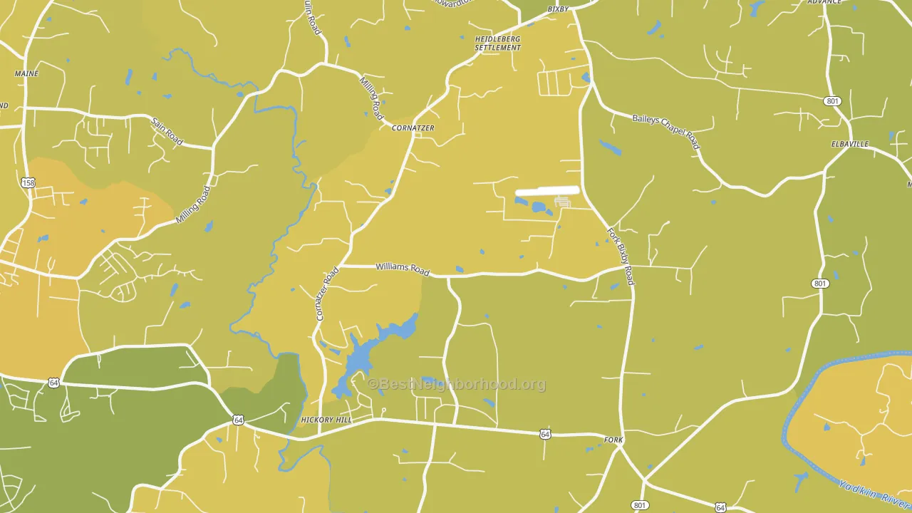 Map of the best neighborhoods in the Cornatzer area, with better matches in green and worse matches in red