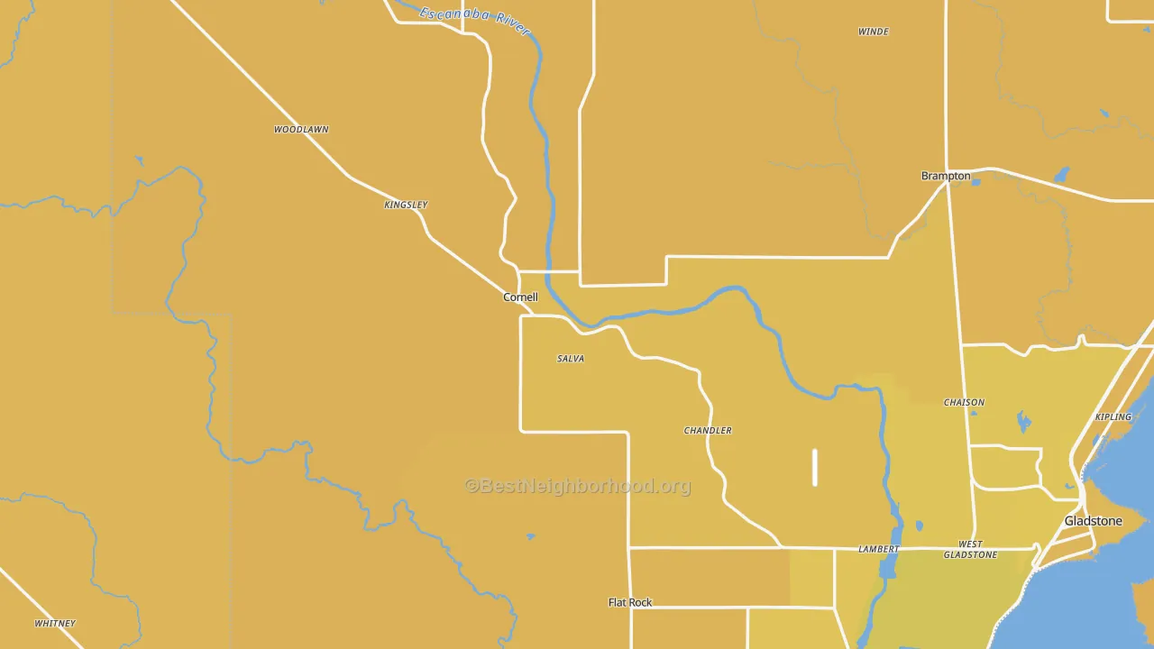 Map of the best neighborhoods in the Cornell area, with better matches in green and worse matches in red