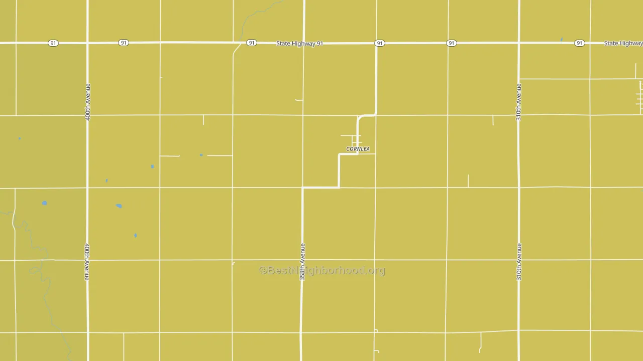 Map of the best neighborhoods in the Cornlea area, with better matches in green and worse matches in red