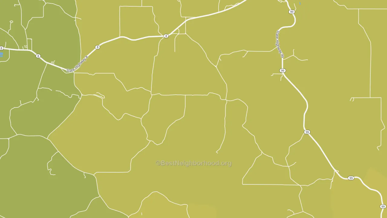 Map of the best neighborhoods in the Cornwall area, with better matches in green and worse matches in red