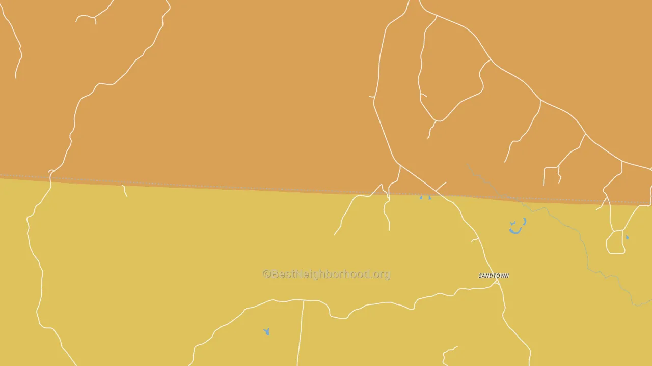 Map of the best neighborhoods in the Corona area, with better matches in green and worse matches in red