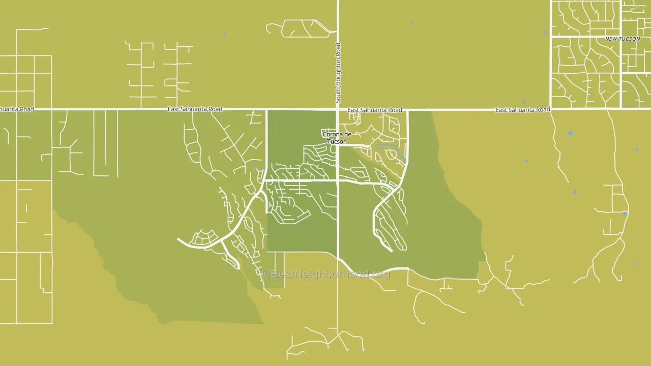 Map of the best neighborhoods in the Corona de Tucson area, with better matches in green and worse matches in red