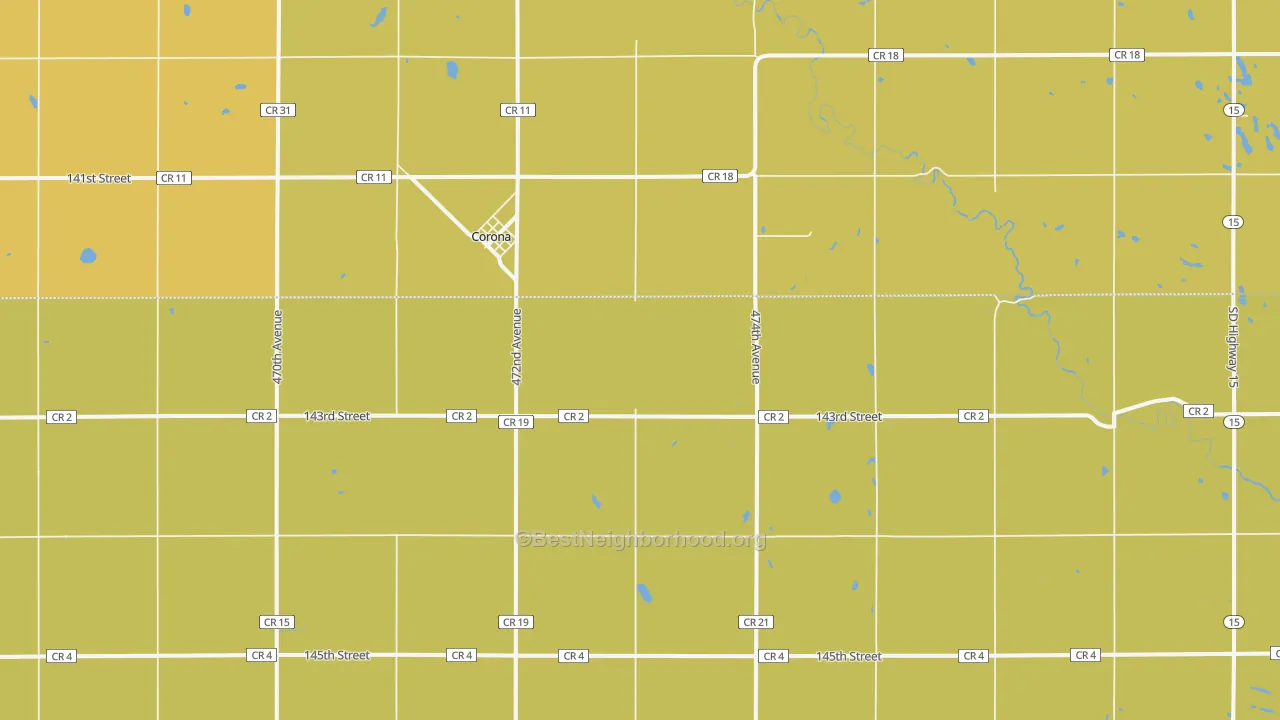 Map of the best neighborhoods in the Corona area, with better matches in green and worse matches in red