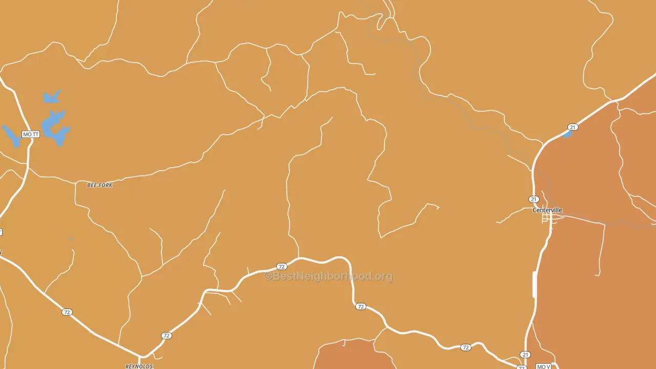 Map of the best neighborhoods in the Corridon area, with better matches in green and worse matches in red