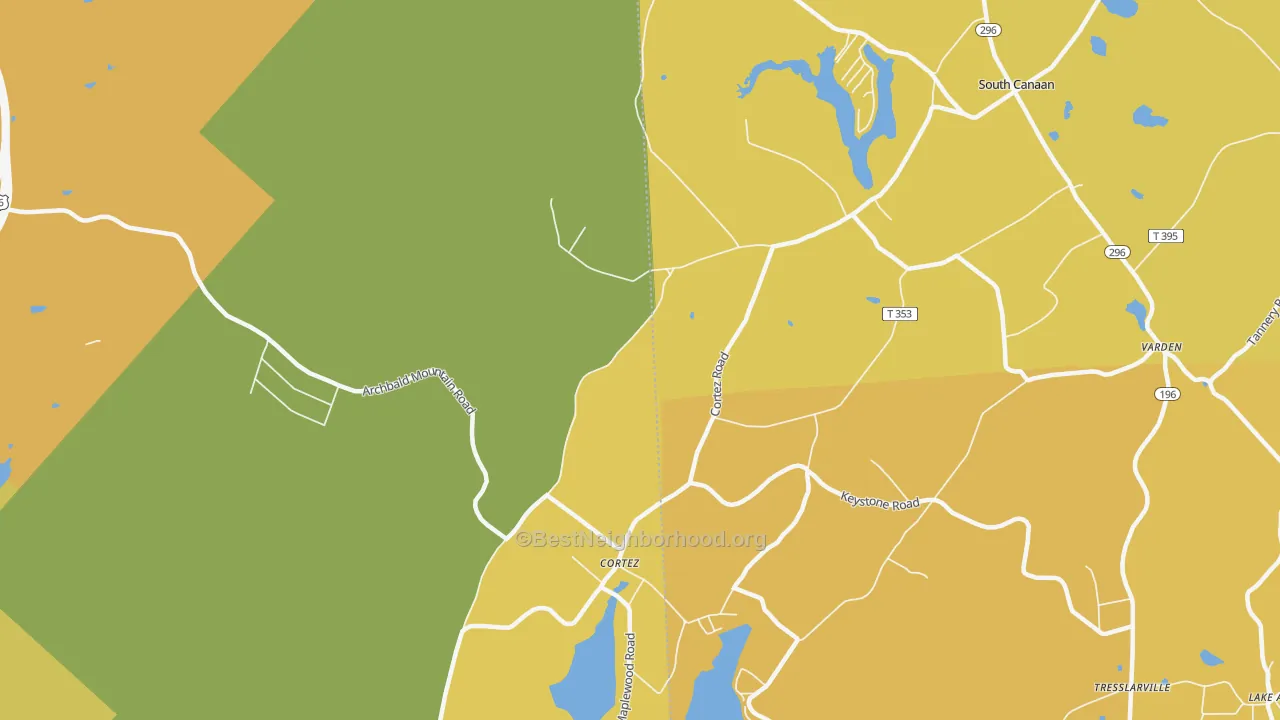 Map of the best neighborhoods in the Cortez area, with better matches in green and worse matches in red