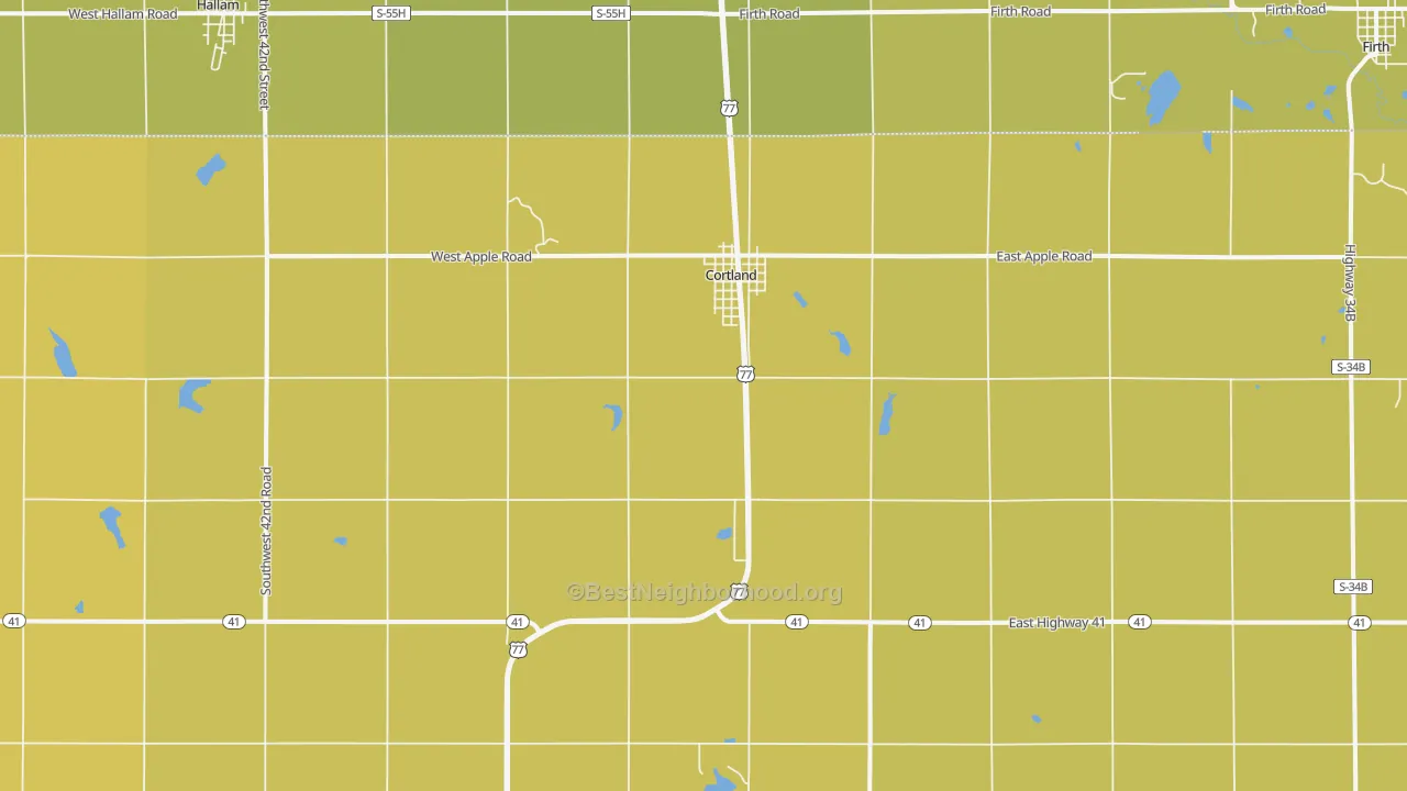 Map of the best neighborhoods in the Cortland area, with better matches in green and worse matches in red