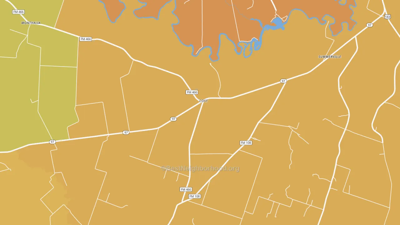 Map of the best neighborhoods in the Cost area, with better matches in green and worse matches in red