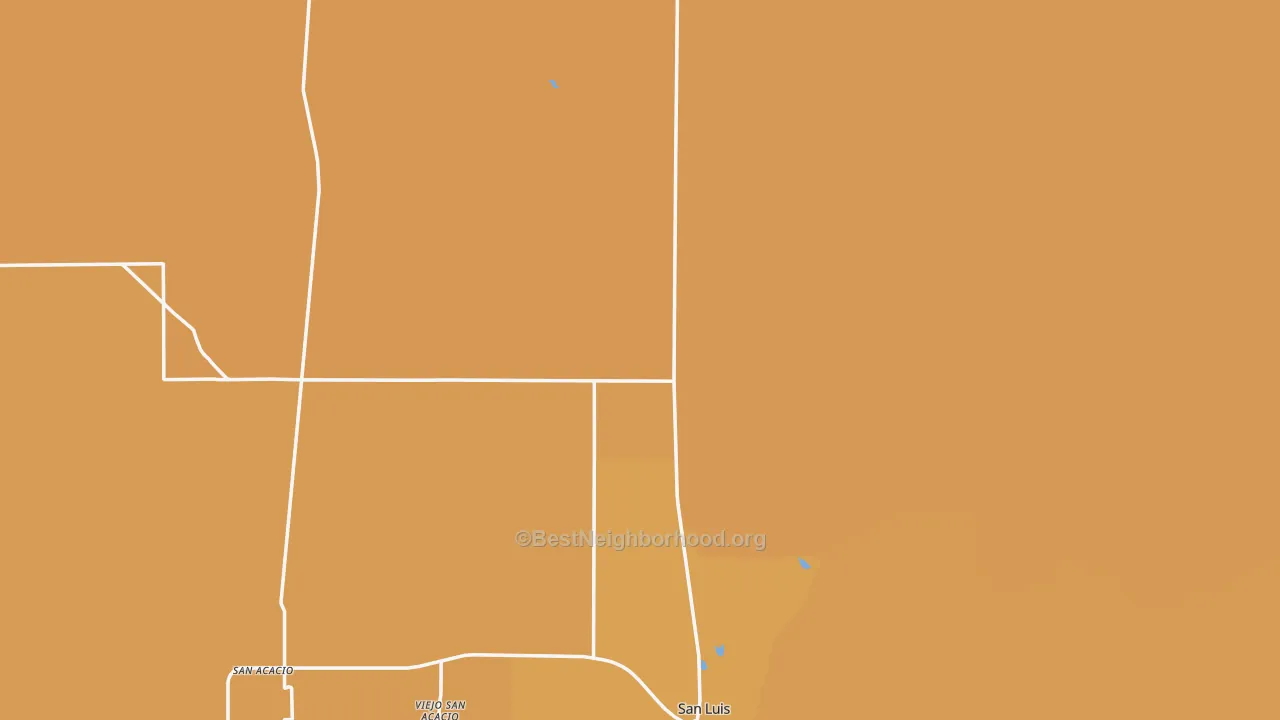 Map of the best neighborhoods in the Costilla County area, with better matches in green and worse matches in red