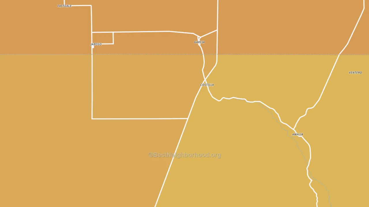 Map of the best neighborhoods in the Costilla area, with better matches in green and worse matches in red