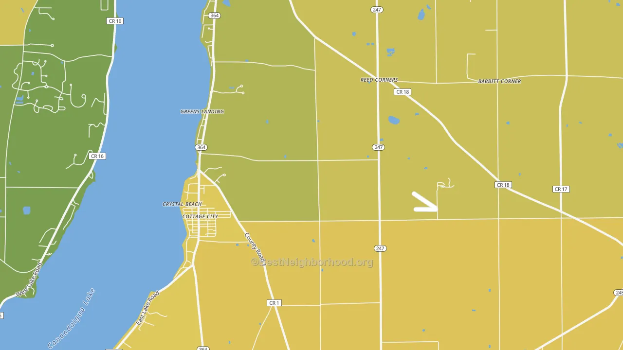 Map of the best neighborhoods in the Cottage City area, with better matches in green and worse matches in red