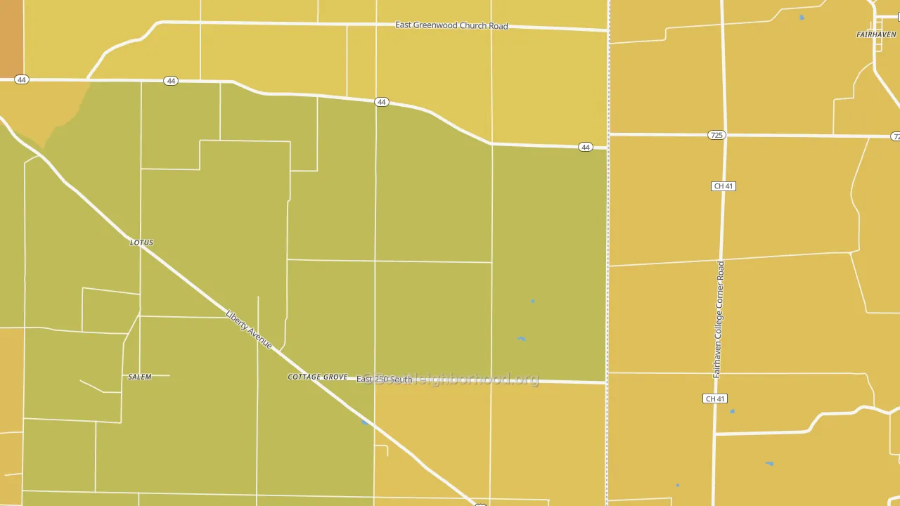 Map of the best neighborhoods in the Cottage Grove area, with better matches in green and worse matches in red