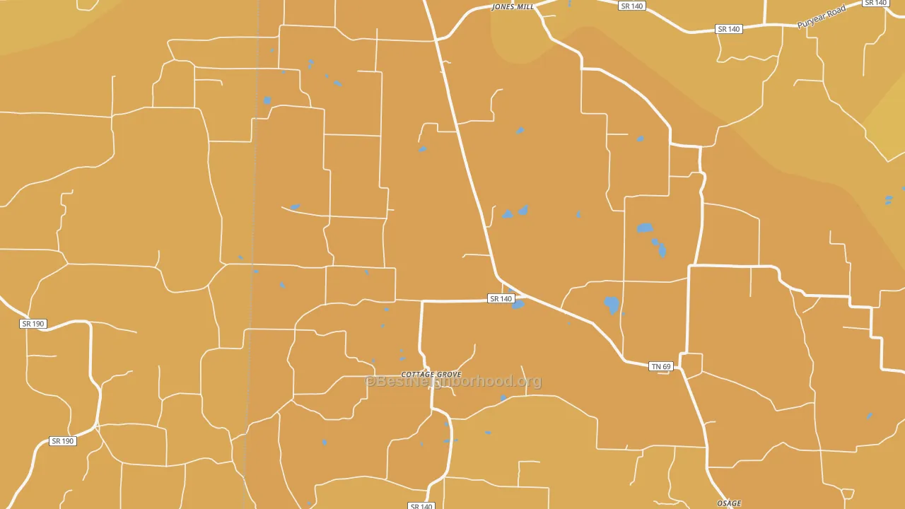 Map of the best neighborhoods in the Cottage Grove area, with better matches in green and worse matches in red