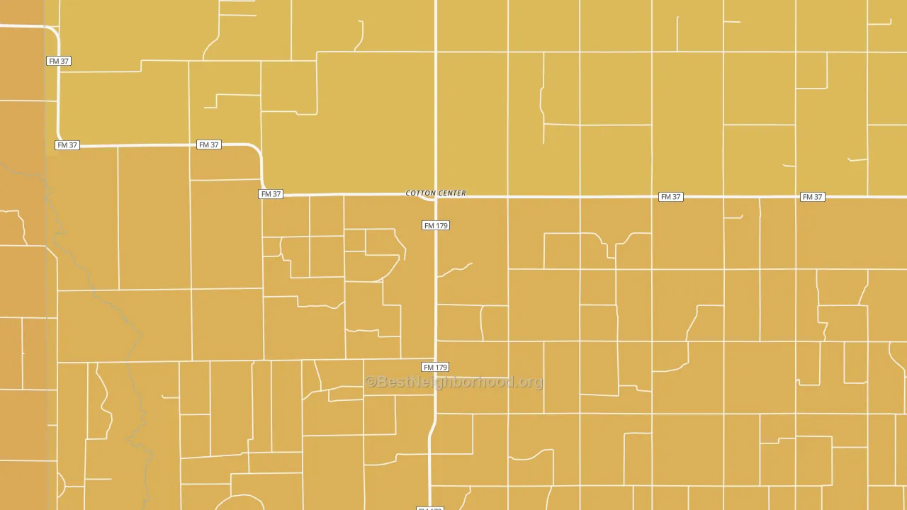Map of the best neighborhoods in the Cotton Center area, with better matches in green and worse matches in red