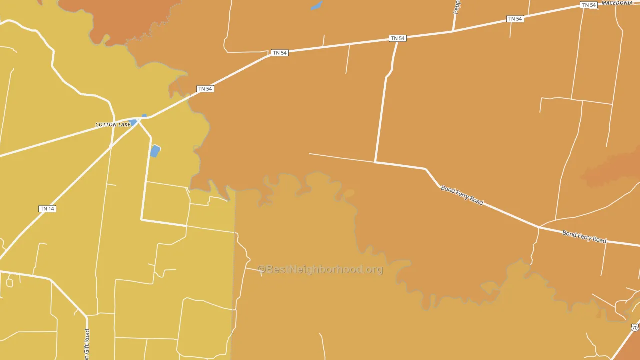 Map of the best neighborhoods in the Cotton Lake area, with better matches in green and worse matches in red