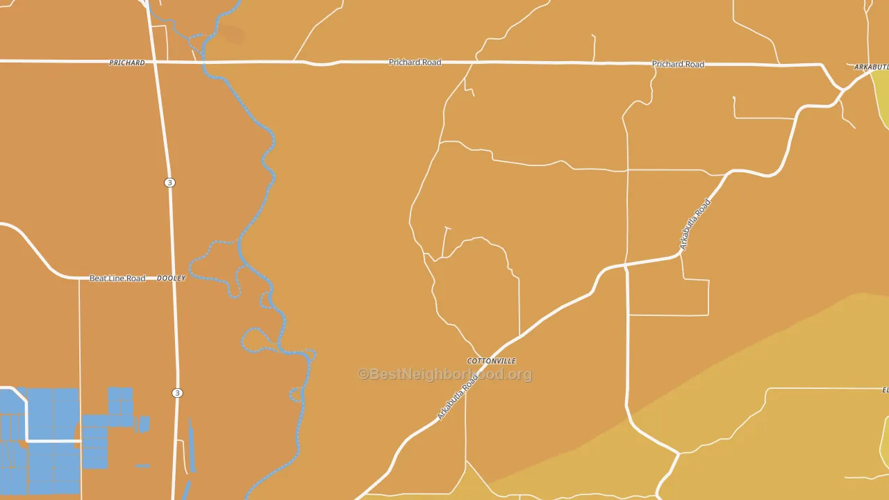Map of the best neighborhoods in the Cottonville area, with better matches in green and worse matches in red
